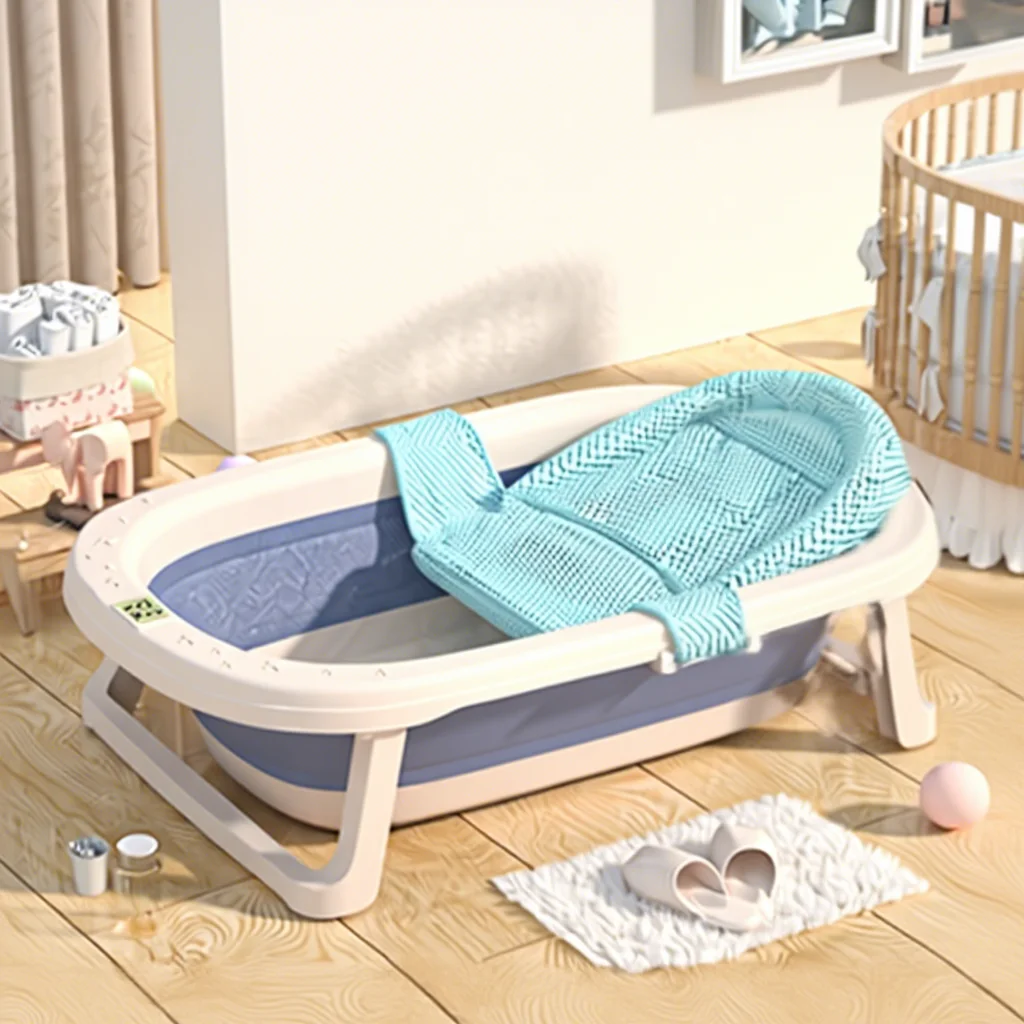Newly designed foldable plastic children's showers and tubs with eco-friendly features are suitable for indoor bathrooms