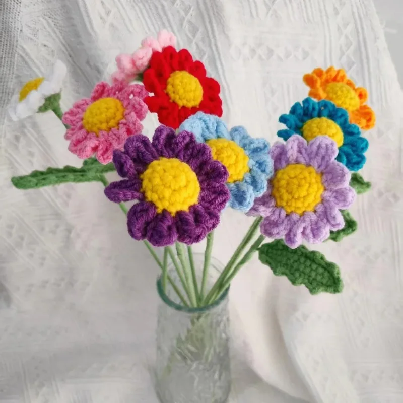 5 uds nuevo ramo de ganchillo de Margarita hecho a mano-flores de hilo de manzanilla regalo para novia, flores de punto realistas para mejor amiga