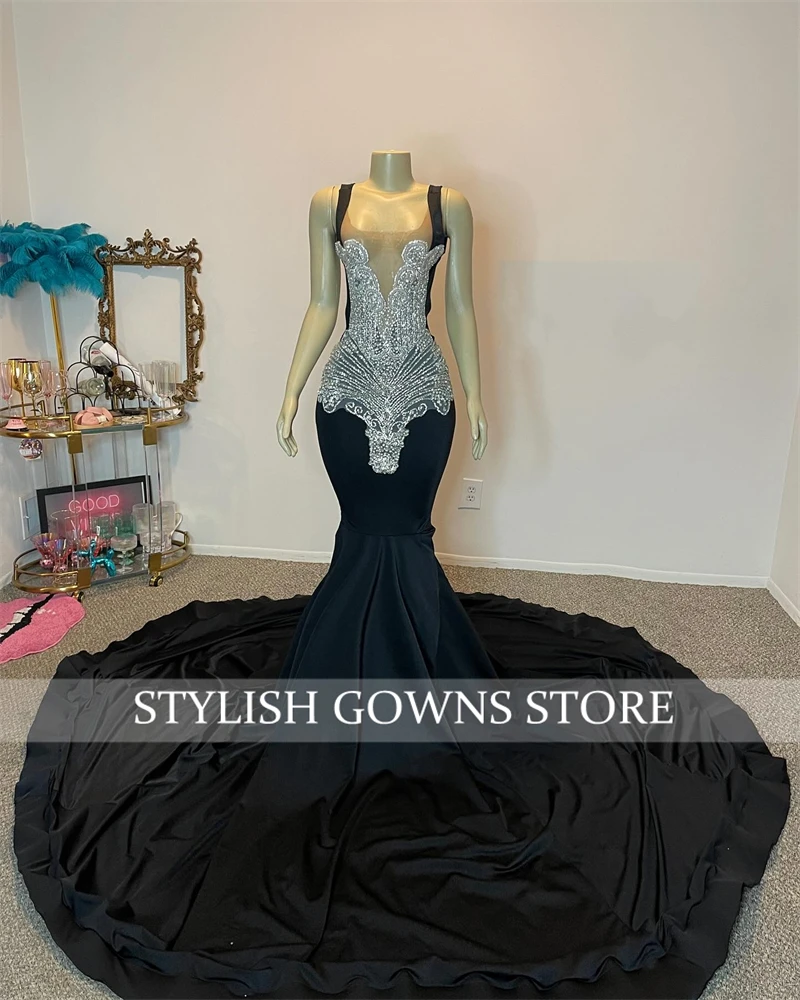 Sexy Sweetheart Long Prom Dress Black Girls 2024 Bead Crystal Rhinestone Birthday Party Dresses Mermaid Evening Gowns Customized