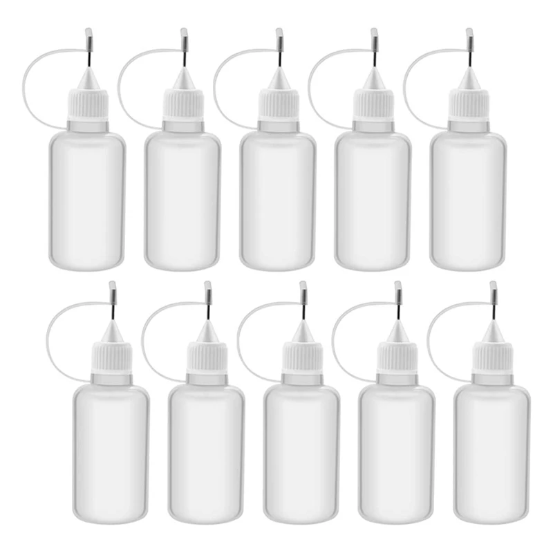 10Pcs 30Ml Plastic Squeezable Tip Applicator Bottle Refillable Dropper Bottles With Needle Tip Caps For Glue DIY