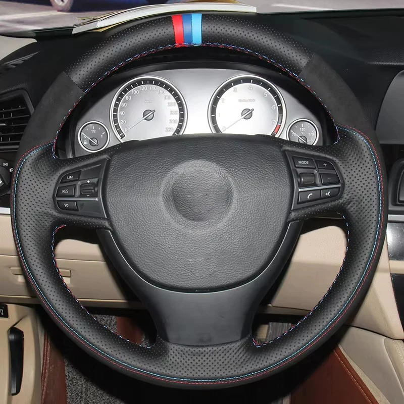 Black Suede Car Steering Wheel Cover for BMW F10 F07 (GT) 2009-2017 F11 2010 2011 2012 2013 2014 2015 2016