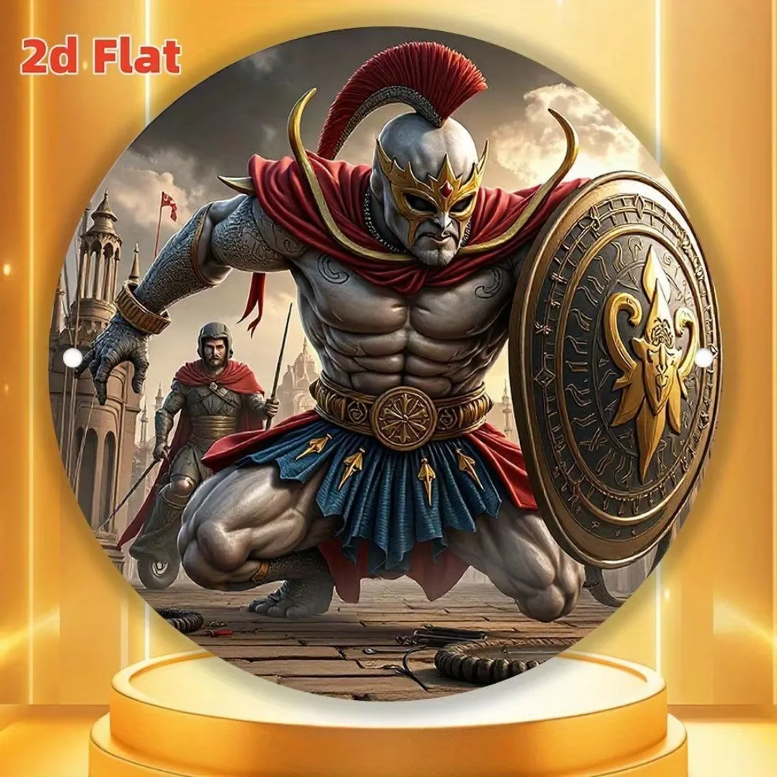 CIFBUY 1pc Medieval Knight Logo Round Metal Tin Sign 20x20cm, Round Shield Emblem Rustic Knightly Crest Wall Decor