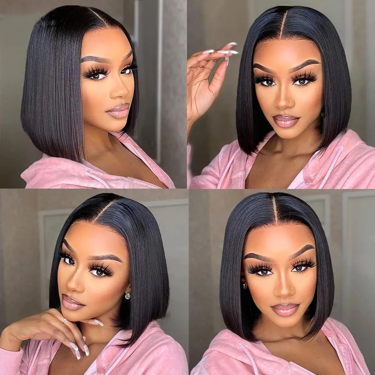 12A Bob Human Hair Wig Real hair fake women short straight hair before lace wig full head cover