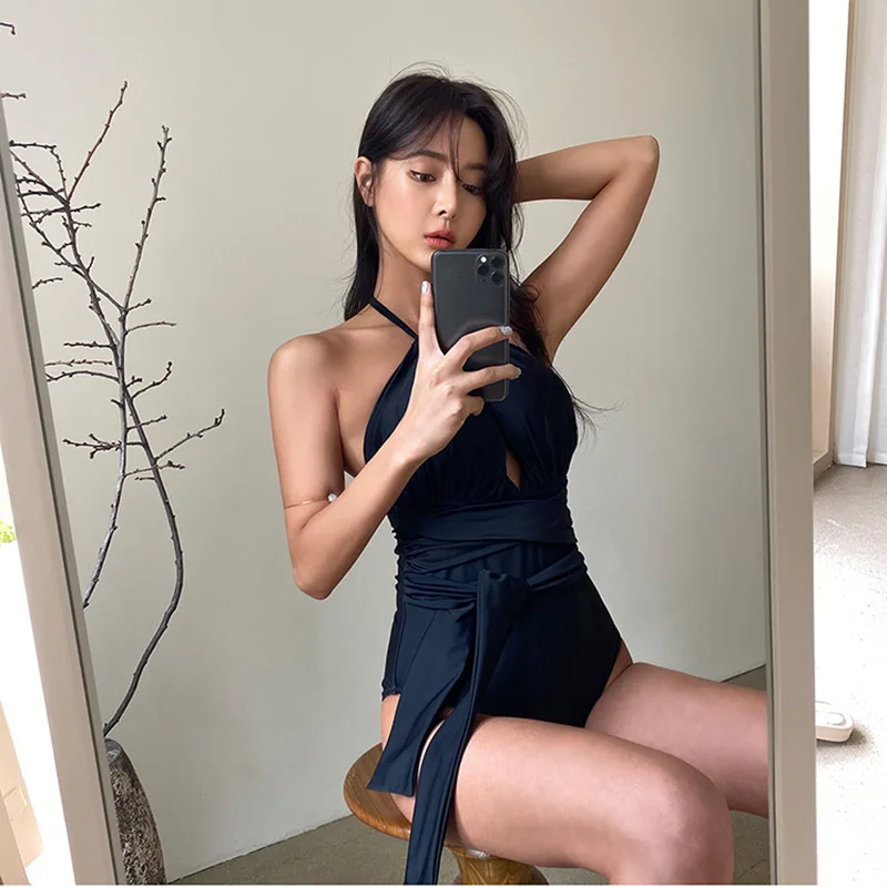 

2023 New Korea Style Solid V-neck One-piece Swimsuit Sexy Padded Cups Women Monokini Girls Beach Bathing Suits Swimwear