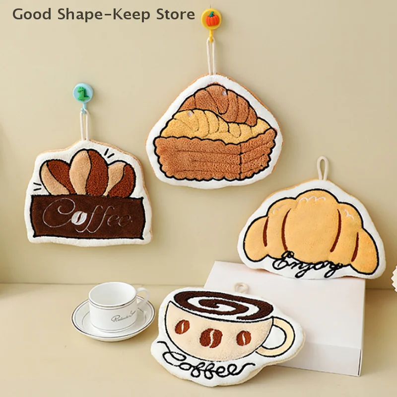 

Creative Bread Coffee Coral Fleece Fingertip Towel Hanging Towel For Wiping Hands Bathroom Bathroom Supplies Super Absorbent