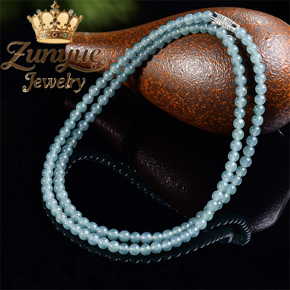 Natural Grade A Blue Water Jadeite 4.5MM Rice Beads 3 Loops Wrap Bangle  Long Sweater Bracelet Chinese Style Fine Jewelry Gift
