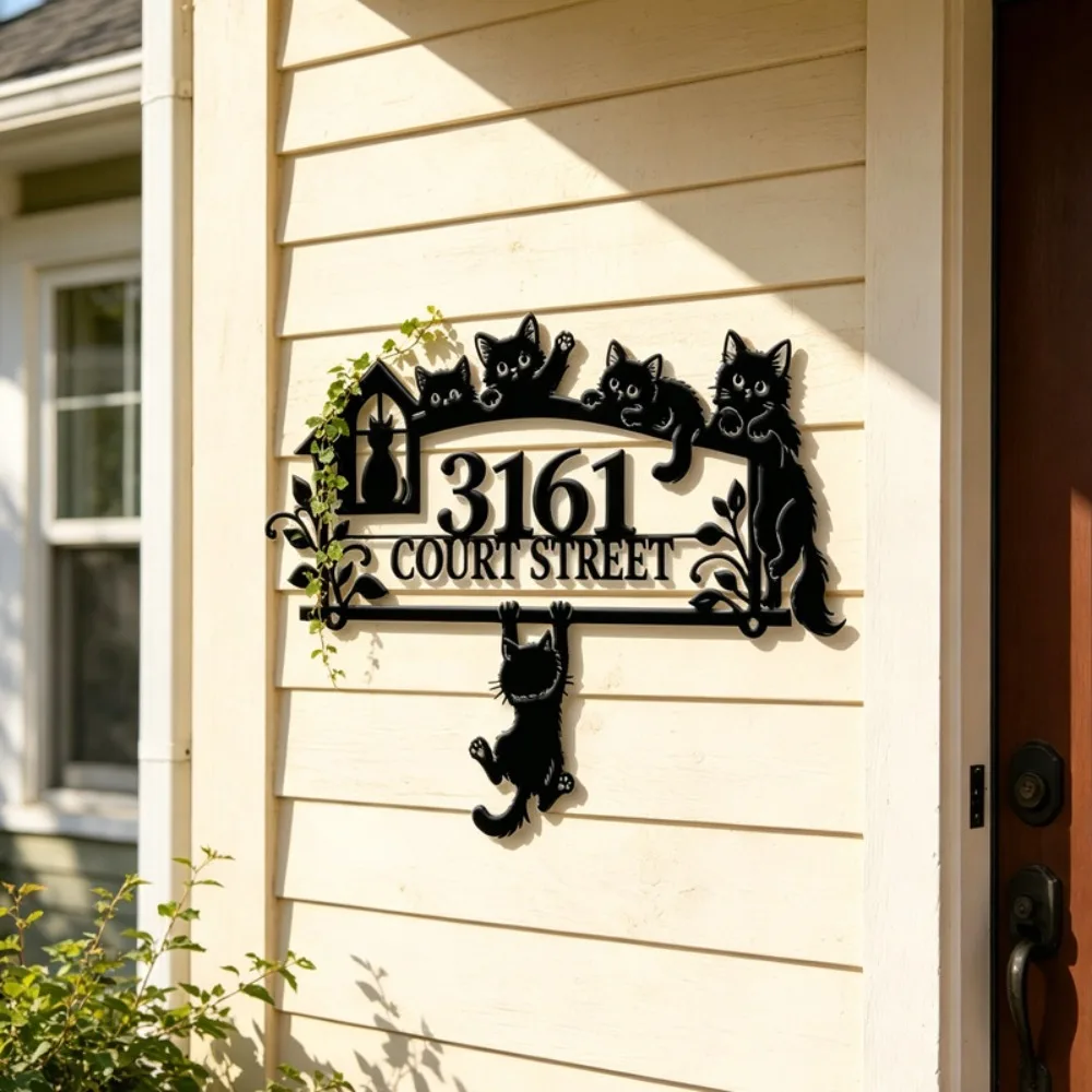 1Pcs Personalized Custom Text Outdoor Metal Plaque Cat Butterfly Silhouette Design Wall Sign For Home Office Garden