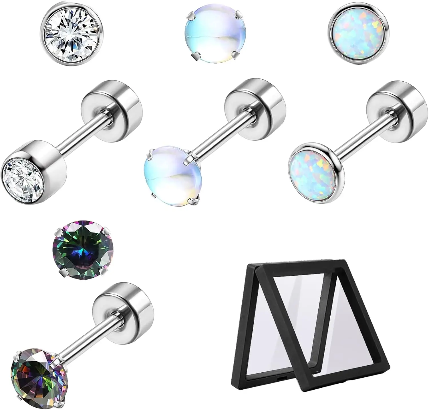 

Titanium Earrings for Sensitive Ears, Moonstone Opal Small Stud Earrings for Girls Kids