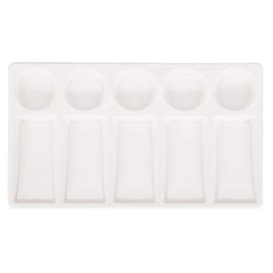 10 Wells White Rectangle Ceramic Artist Paint Palette, Porcelain Watercolor Palette, Ceramic Mixing Tray for Watercolor Gouache