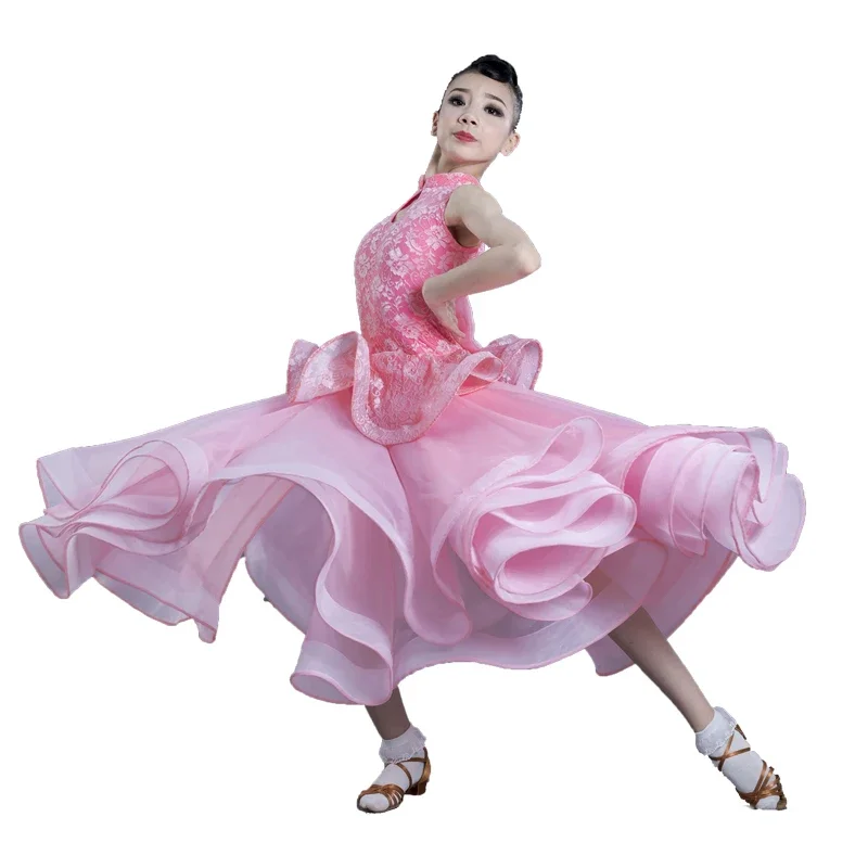 High end girl Latin dance competition dress, modern dance dress, children\'s waltz large skirt performance dress