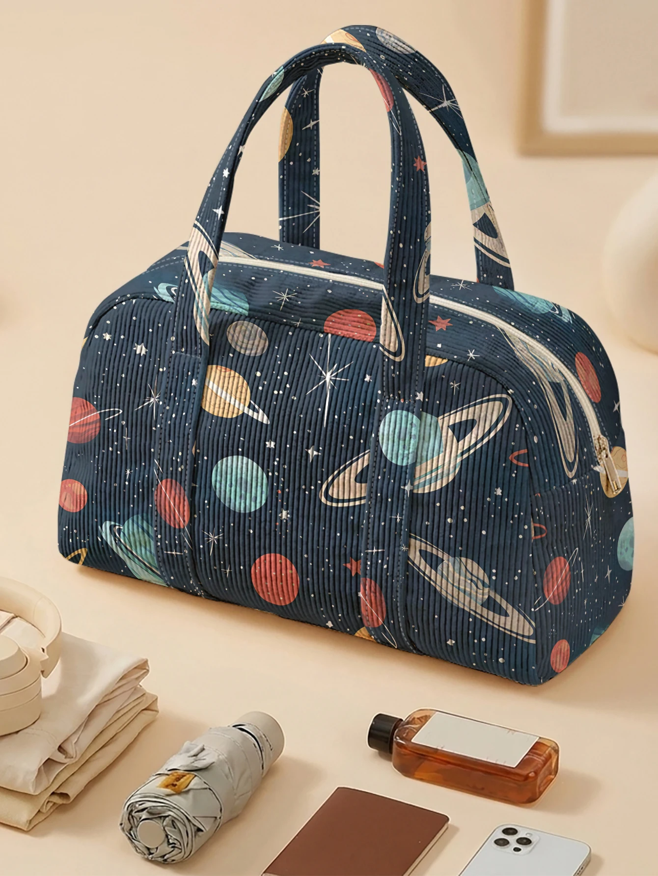 Cute Cartoon Print Handbag Large Capacity Portable Top Handle Bag For Travel Shopping Daily Use