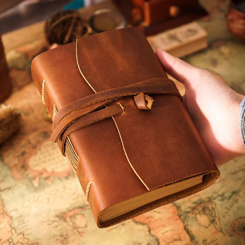 Handmade Leather Journal - 100X155mm Leather Bound Daily Writing Notebook & Journals To Write In For Travel/Diary