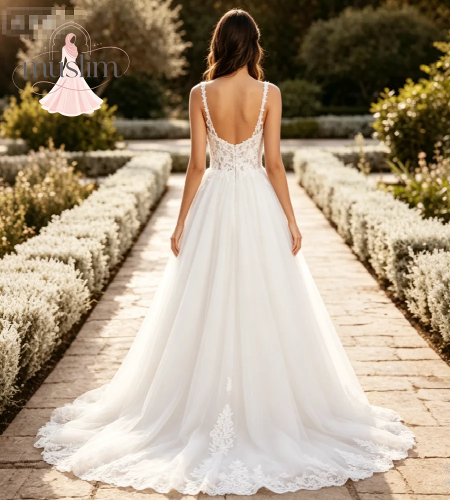 Deep V Neck Spaghetti Strap Wedding Dress Bohemian A Line Tulle Lace Boho Bridal Dresses 2026 Elegant 3D Flowers Gatsby Hippie