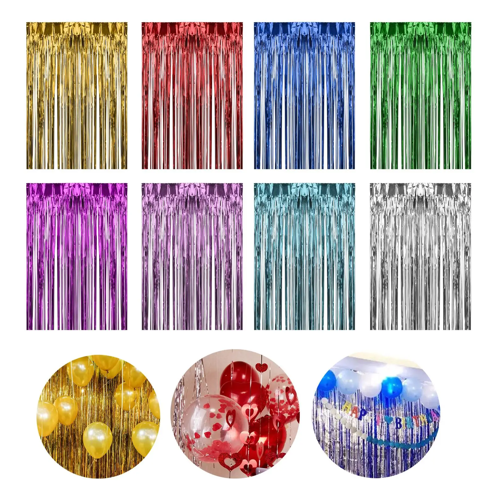 2x Shiny Foil Fringe Curtains Decoration Photo Booth Backdrop for Stage Performance Wedding Anniversary Carnival Engagement