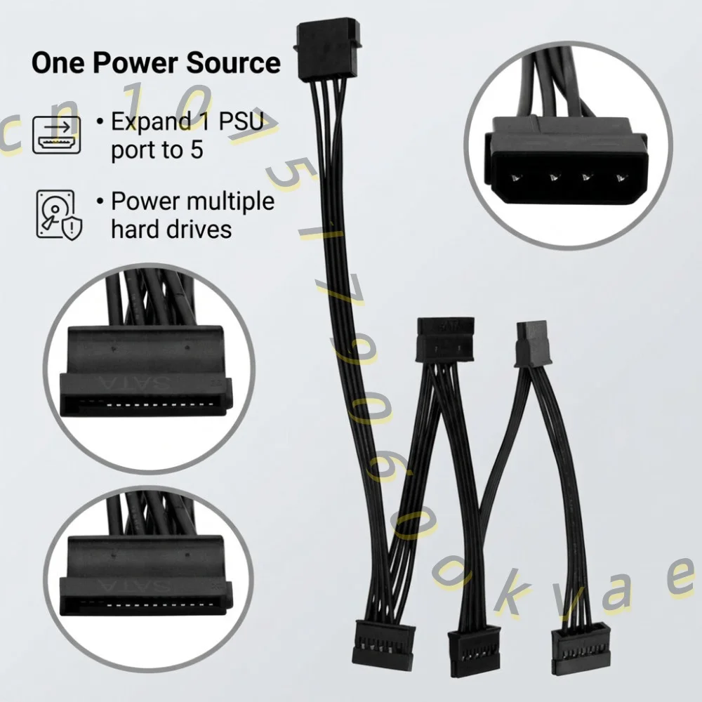 IDE Molex 4 Pin/SATA  to 5 SATA 15 Pin Power Splitter Cable 50cm HDD Hard Drive Power Extension Cord