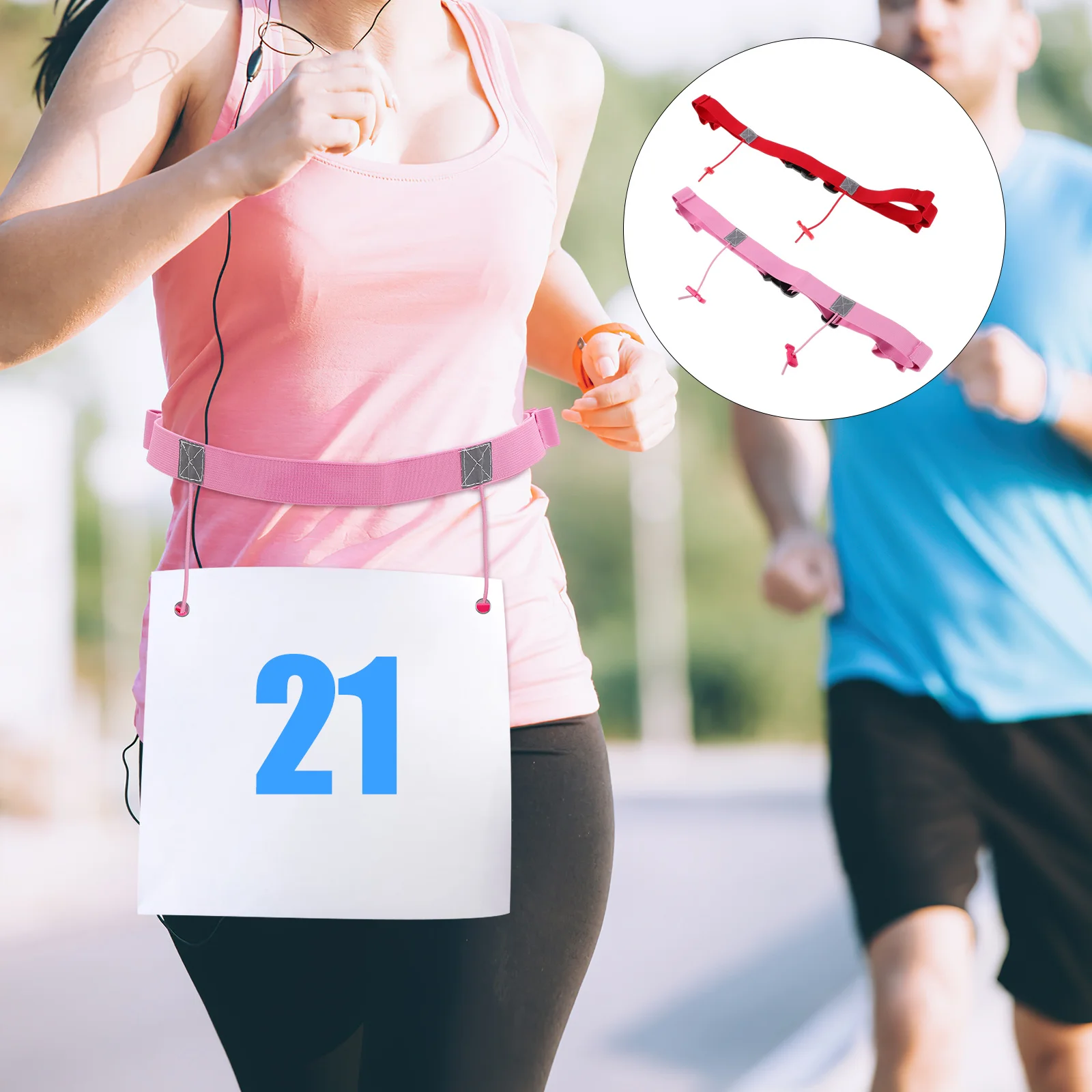 

2pcs Running Number Belt Adjustable Reflective Waistband For Marathon Lightweight Race Belt Suitable Fitness Jogging