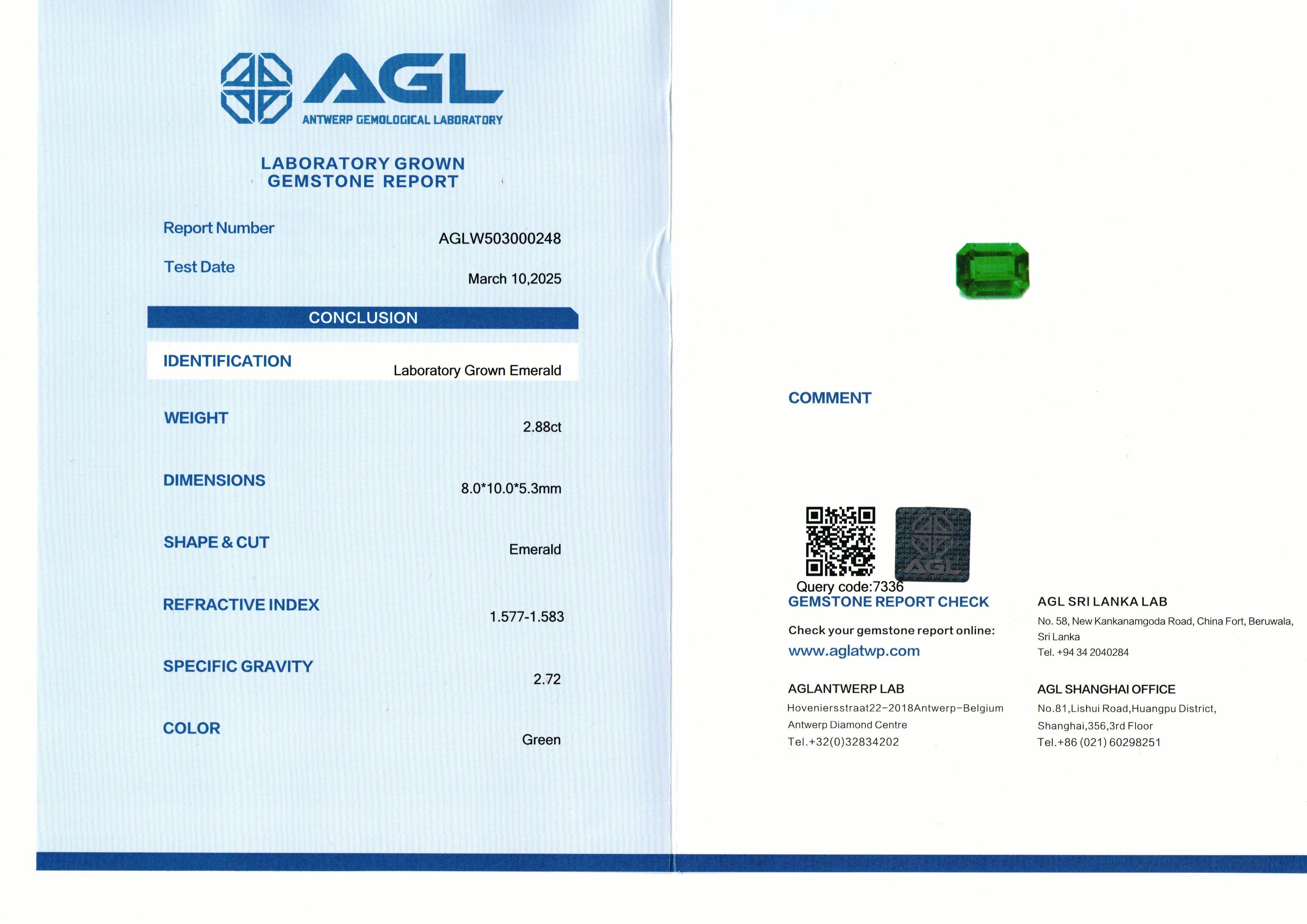 Top Hydrothermal Columbia Lab Grown Emerald Loose Gemstones Emerald Cut Diamond With AGL Certificate