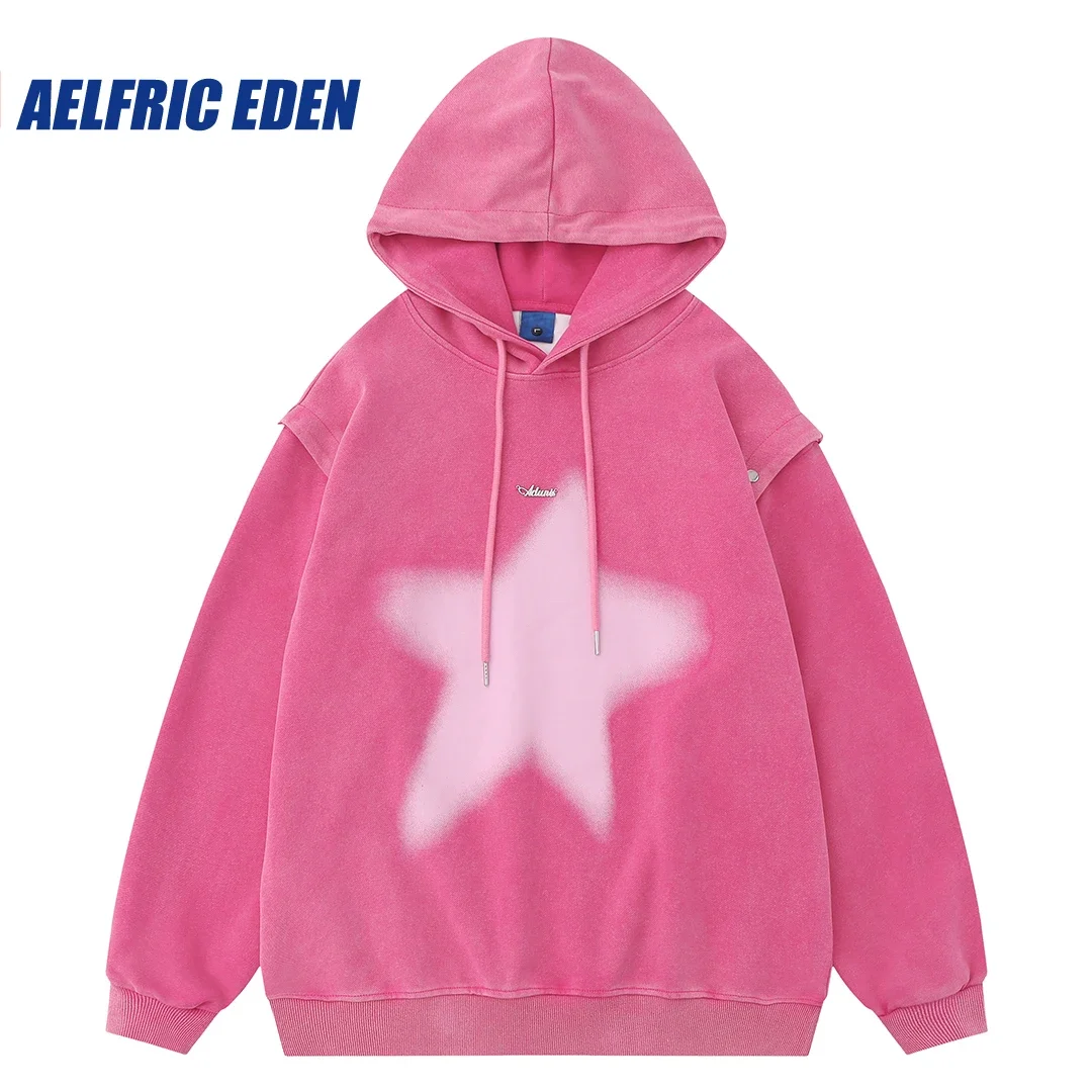 

Aelfric Eden Knitting Embroidery Star Zip-up Hoodie Sweatshirt Y2K Hip Hop Loose Cotton Removable Hooded Streetwear Harajuku Top