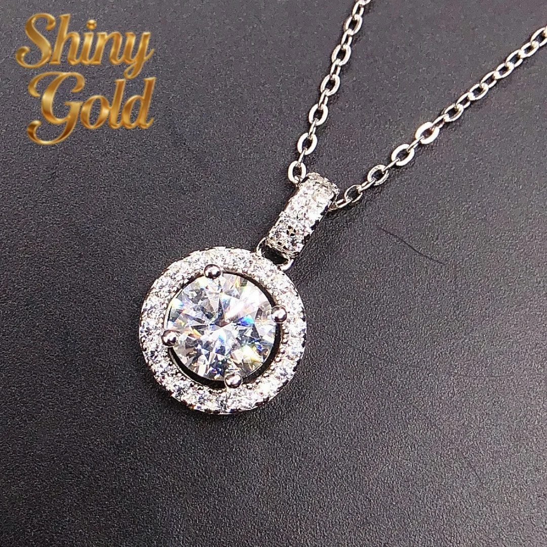 

Изысканный кулон ShinyGold с муассанитом 1 карат (6,5 мм), круглой огранки, цвета D, чистоты VVS1, для женщин, из цельной платины 950 пробы, P083