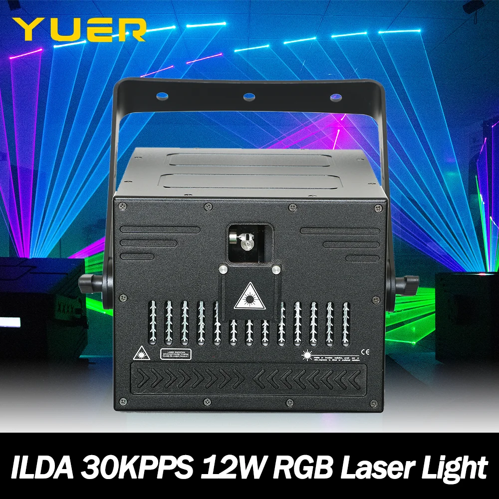 

12 Вт RGB анимационный лазерный свет с управлением ILDA 30KPPS DMX512 для DJ Disco Party, свадьбы, ночного клуба, бара, КТВ, сценический светильник