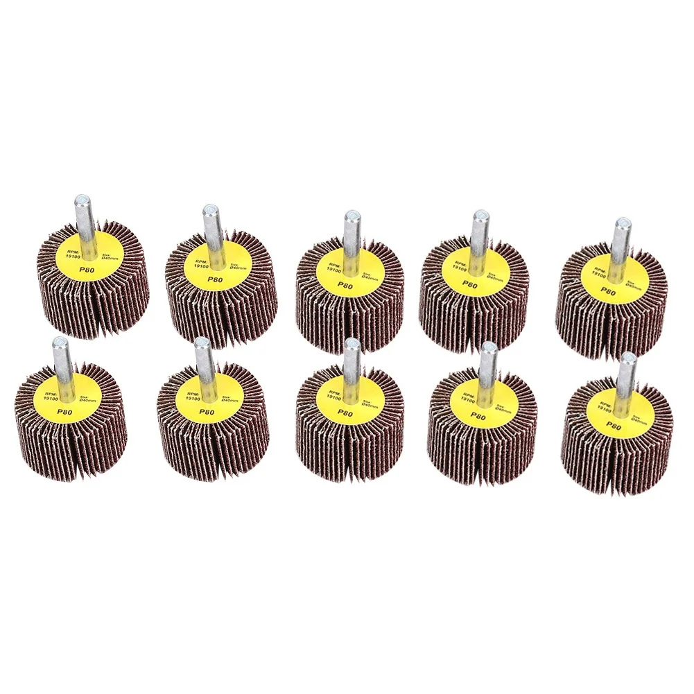 10pcs Sanding Polishing Wheel Grinding Sandpaper Flap Wheel Disc with 6mm Shank 40x25x6mm