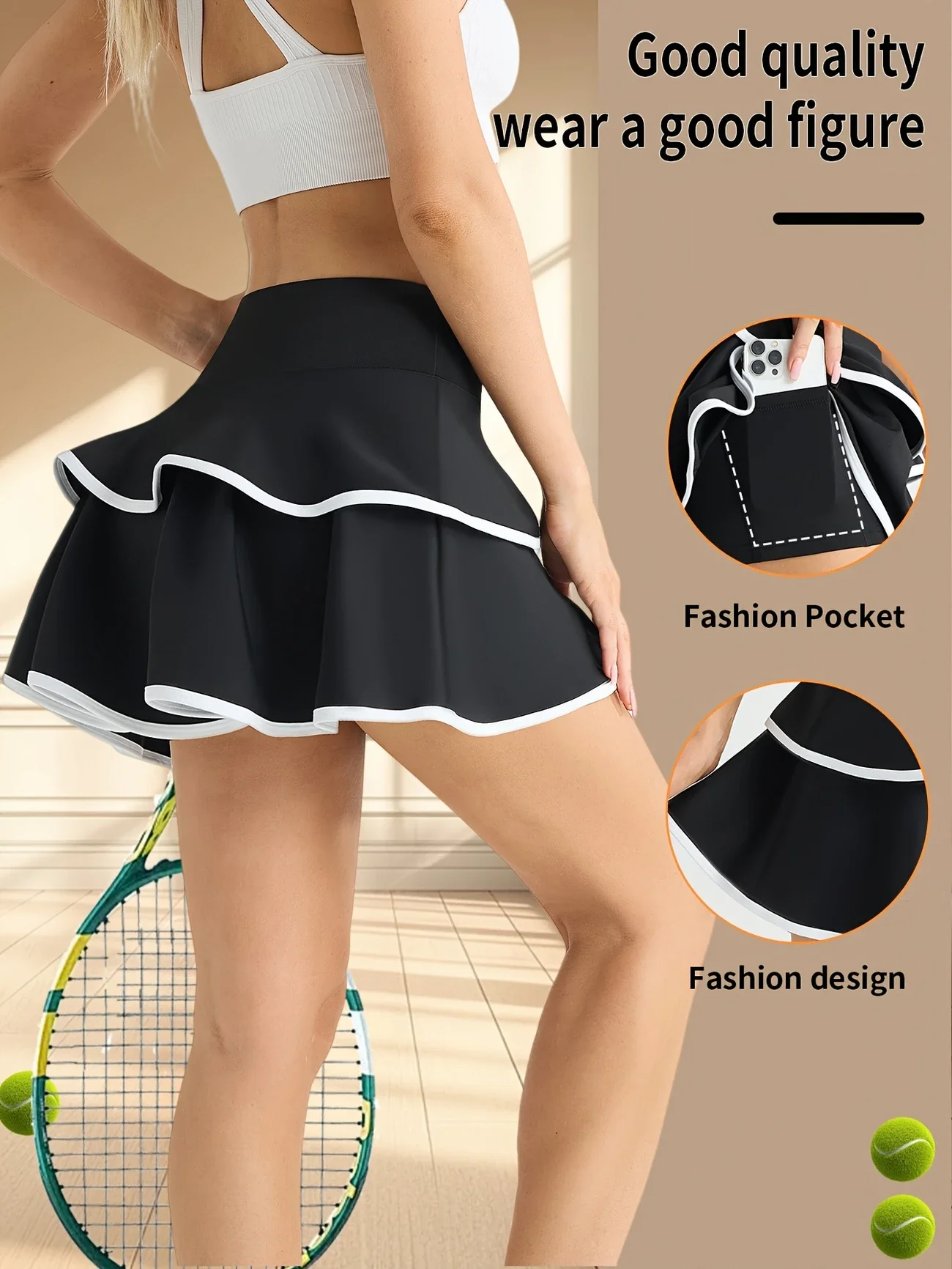 Women High Waist Color Block Skort With Inner Pockets Tennis Pleated Skirts Inner Pocket Quick Dry Sportawear