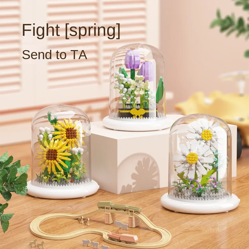 Building block flower eternal rose small particle building block assembly toy gift desktop decoration