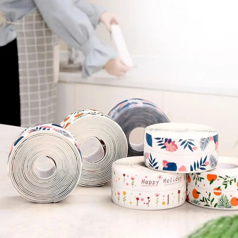 Kitchen Sink Waterproof Tape Anti Mold Sink Corner Tape PVC Sealing Strip Printed Stickers Tape Caulk Strip Self Edge