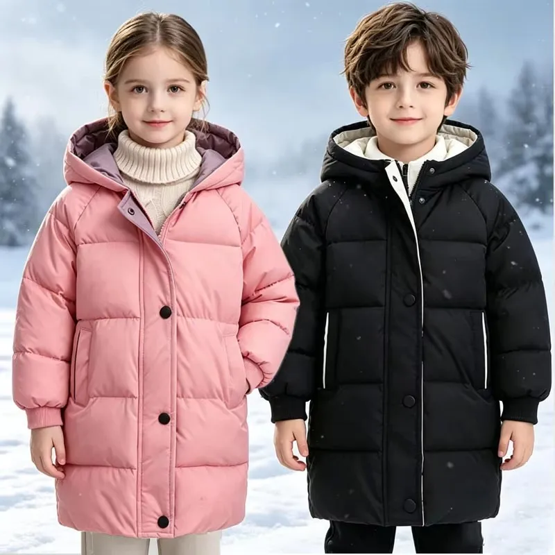 Children Thicken Warm Jackets Boys Girls Winter Hooded Down Coats Overcoat Kids Windproof Outerwear Teenager Fashion Clothes