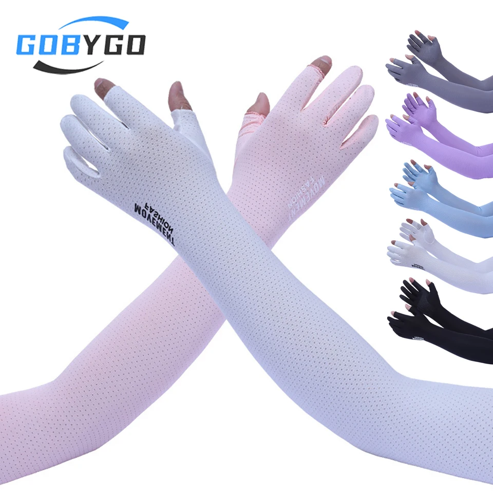 GOBYGO 1Pair Summer Cycling Arm Guards Breathable And Sun-protective Two-finger Touch Screen Ice Sleeve Outdoor Sports Men Women