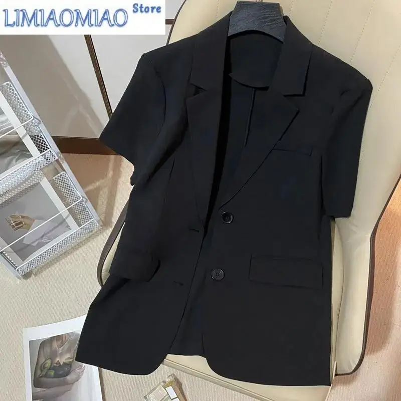 

New Women Blazer Jacket Summer Thin Korean Loose Short Sleeve Single-Breasted Slim Suit Coat Female Casual Tops Ladies