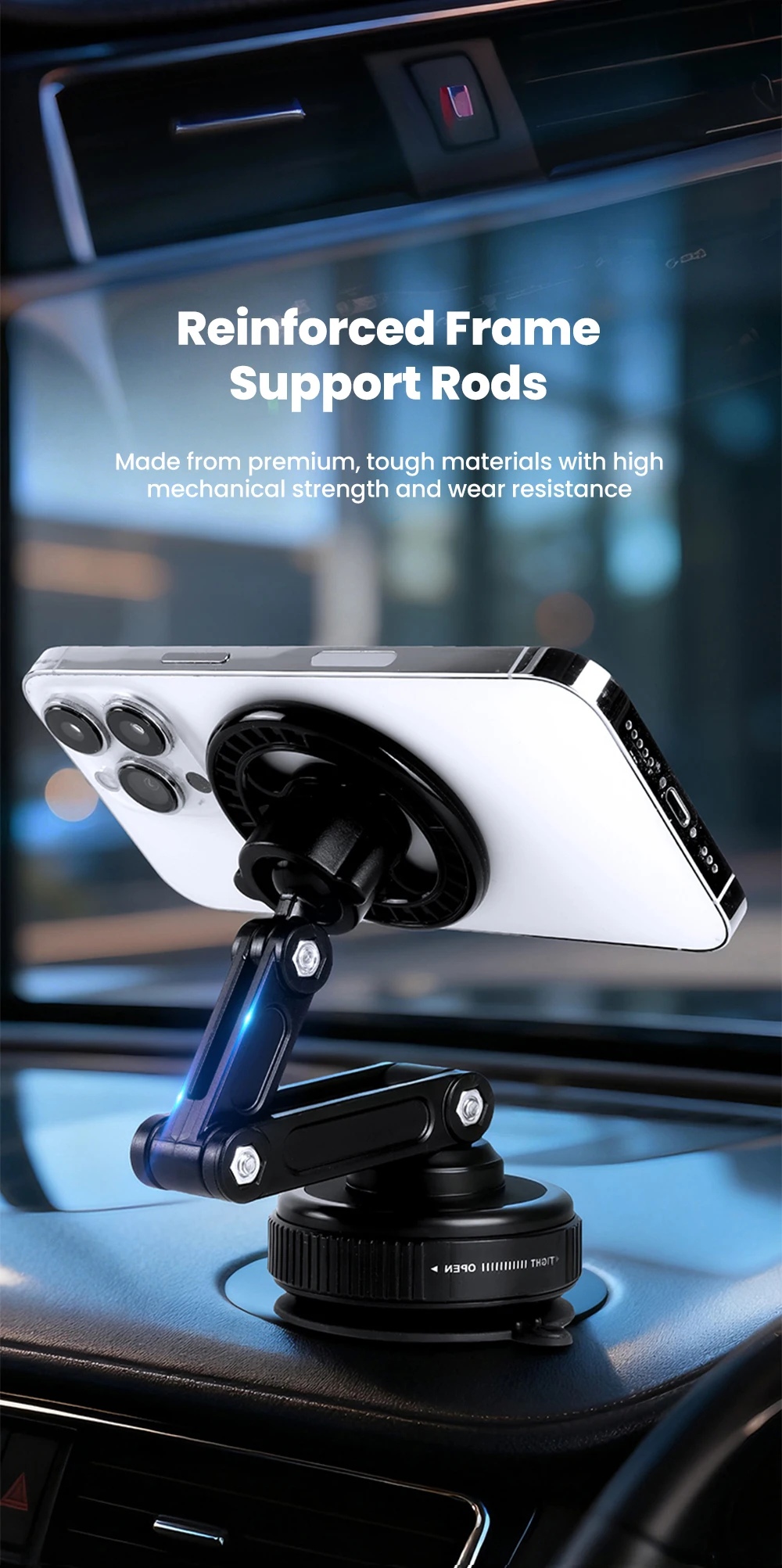 360 ° Drehbarer Auto-Handyhalter mit Vakuum-Magnethalterung, Faltbarer Verstellbarer Arm, Handyständer für Auto-Navigation und GPS – Detail 8