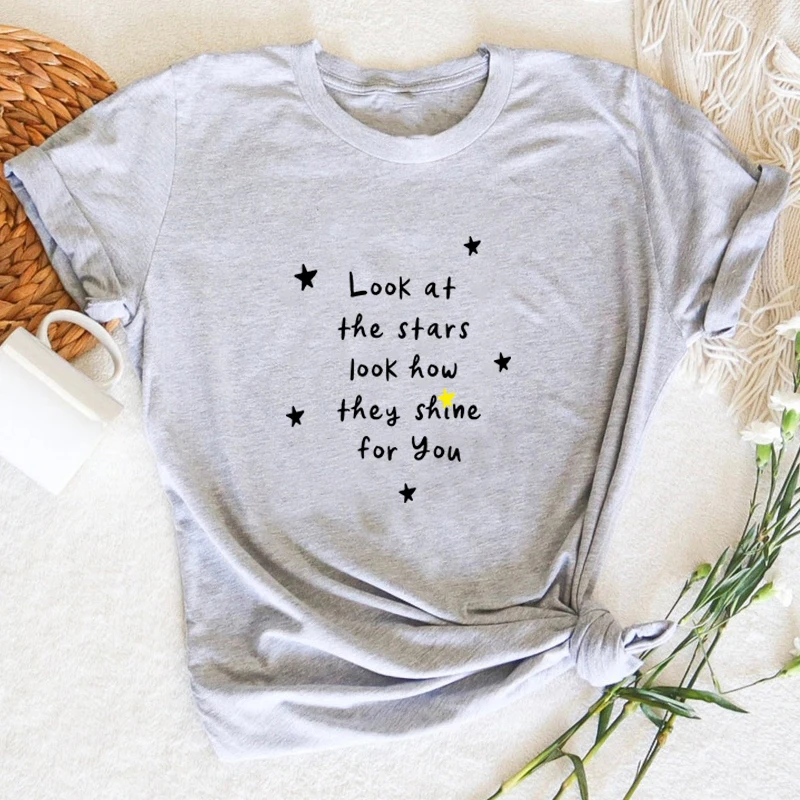 Yellow Look At The Star fashion Song T Shirt Women Rock Music of The Spheres 2022 World Tour Tshirt Streetwear Tees