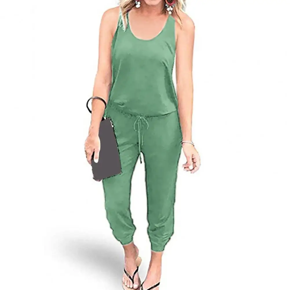 

Lightweight Women Jumpsuit Stylish Women's Summer Jumpsuit with Drawstring Waist Ankle Length Casual Daily Wear Sleeveless for A