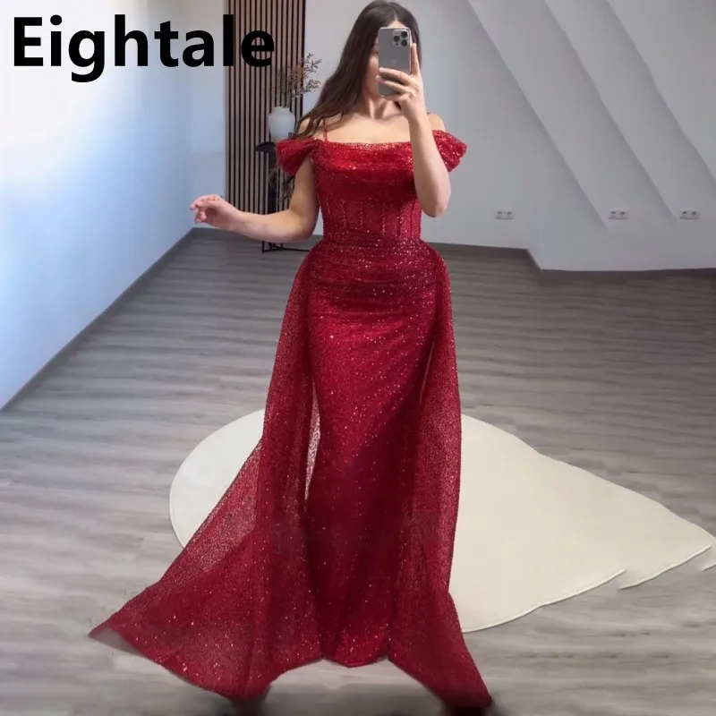 

Eightale 2023 Shinning Sequins Mermaid Prom Dress Off Shoulder Burgundy Evening Dress Women Formal Party Gown Robes De Soirée