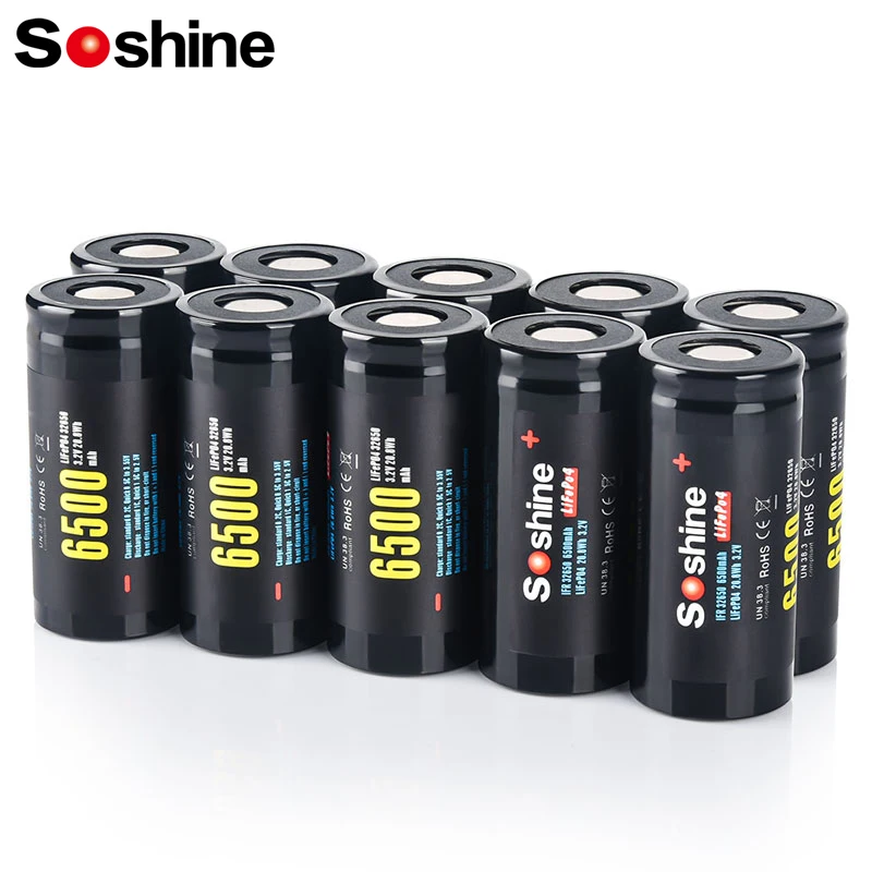 Soshine 3.2V 6500mAh Rechargeable Battery 100% Original 3.2V 32650 6500mAh Batteries32650 LiFePO4 Battery 2000 Discharge Cycle