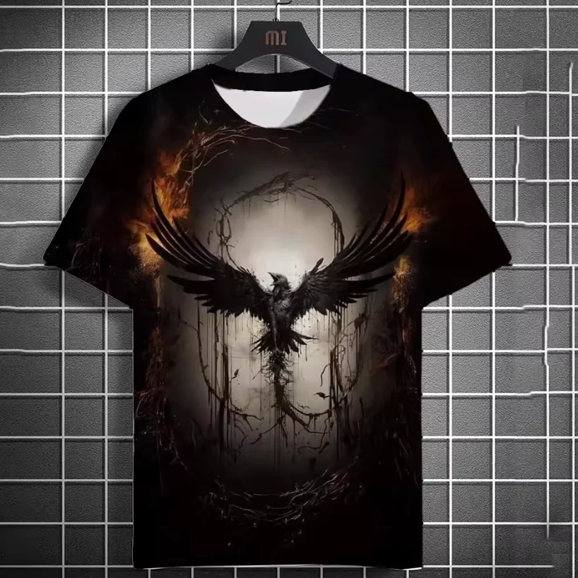 Summer Men'S casual T-shirt 3d Printed Crow Eagle Print Unisexes Short Sleeve Fashion Trend Home Decor