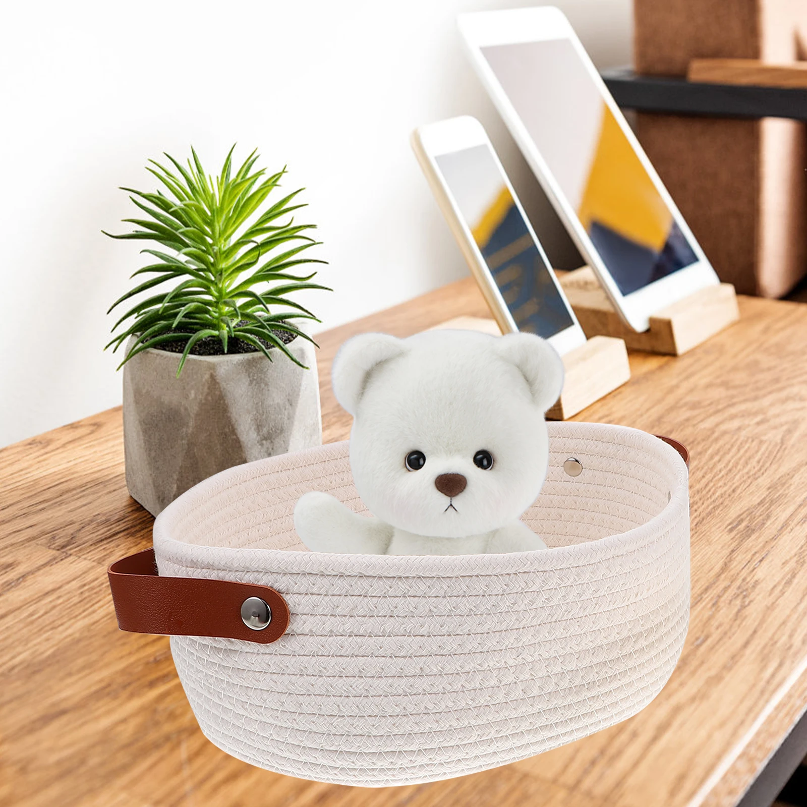 

2 Pcs Baskets Woven Storage Small Desktop Cotton Rope Basket Home Rope Basket ganizer White H