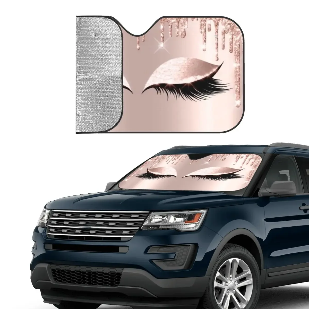 Gold Eyelash Glam Lashes Windshield Sunshade Spark Rose Drip Cover Front Block Window Car Sunshade Blinds Sun Shade Protect