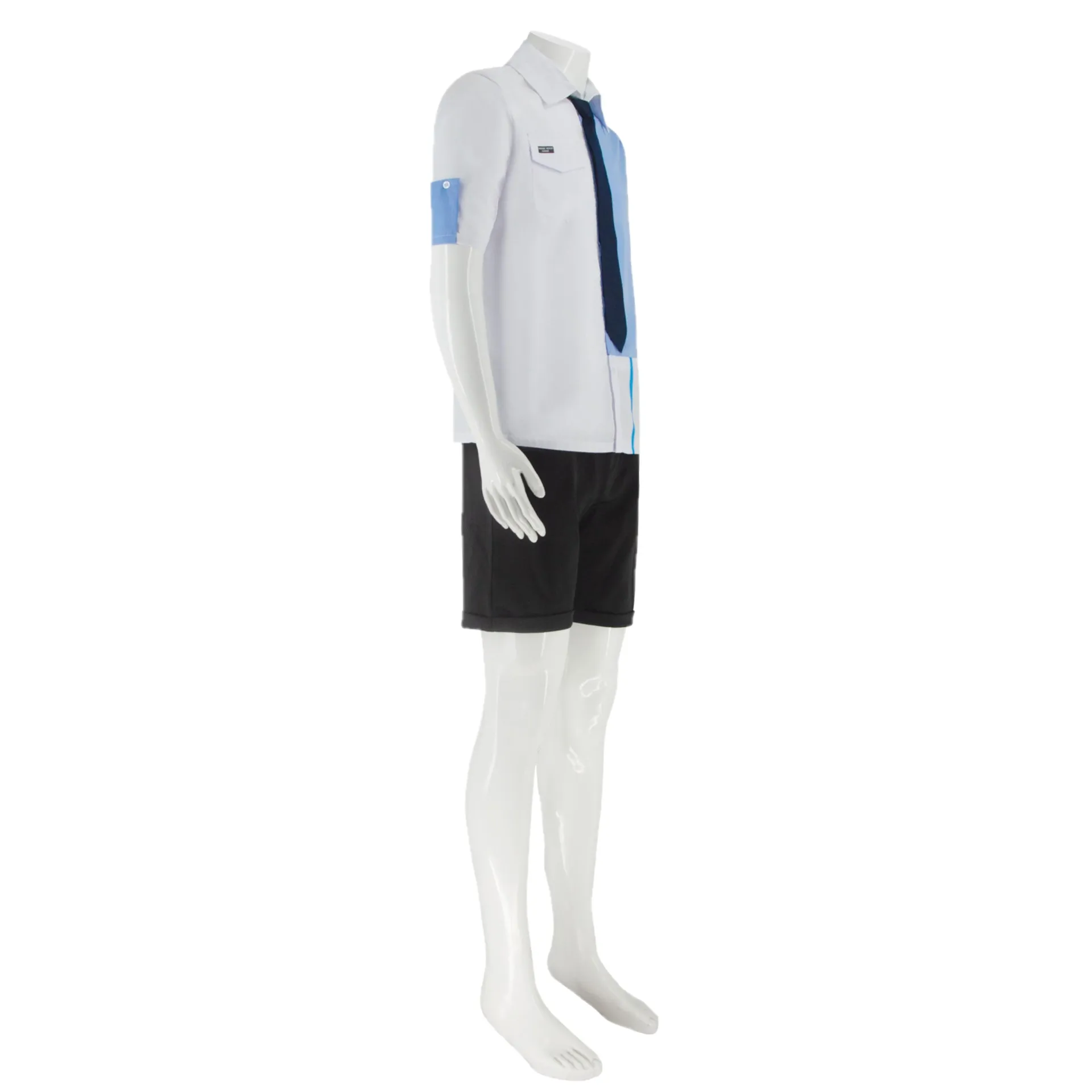 Anime Link Click Lucas Cosplay Costume White Short Wig Lu Guang Blue Shirt Pant Hat Full Set Daily Clothing Halloween view 3
