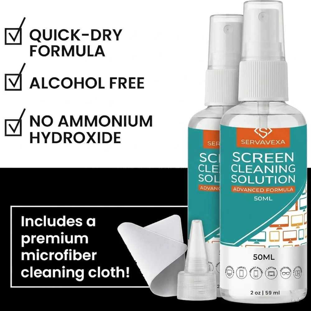 SERVAVEXA 50ml Electronic Screen Cleaner Kit, Gentle Spray & Cloth for On-the-Go Phone, Laptop and Glasses