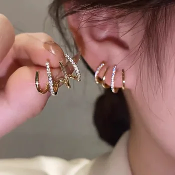 2PC Women's Fashion Light Luxury Niche Design 925 Silver Needle Four Claw Earnail Travel Party Festival Gift-4106