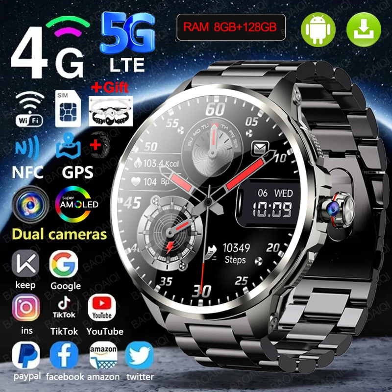 

5G/4G All-Network Smart Watch 1.95 inch AMOLED 2100mah Battery 8GB+128GB RAM 900W Camera GPS WIFI Google APP Download Smartwatch