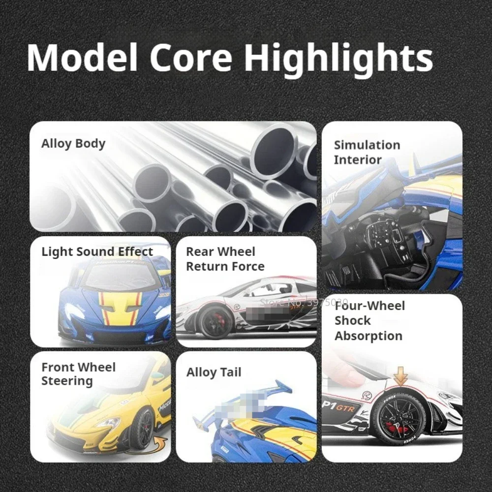 1/22 Alloy MCL P1 GTR Toys Miniature Cars Models with Sound Light Wheel Pull Back Supercar Model Kids Children's Day Gifts