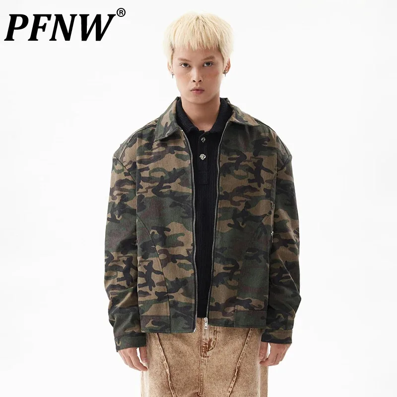 

PFNW American Vintage Camouflage Printting Design Jacket Male High Street Lapel Niche Loose Men's Cargo Tops Chic Autumn 28W4764