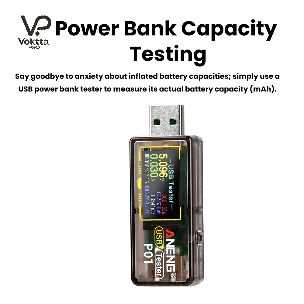 P01 Digital USB Tester Display DC Voltage Ammeter Power Meter DC 4-30V Voltmeter Ammeter Charger Capacity Multifunction