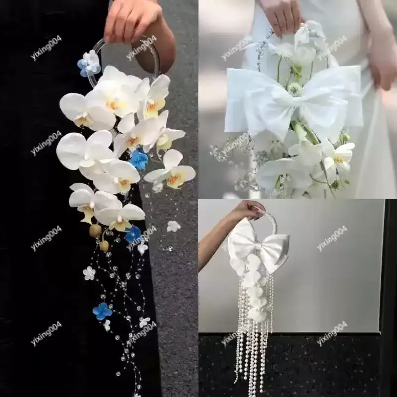 Romantic Waterfall Pearl Bouquet, Decorative Photo Prop for Wedding Engagement Gift Giving