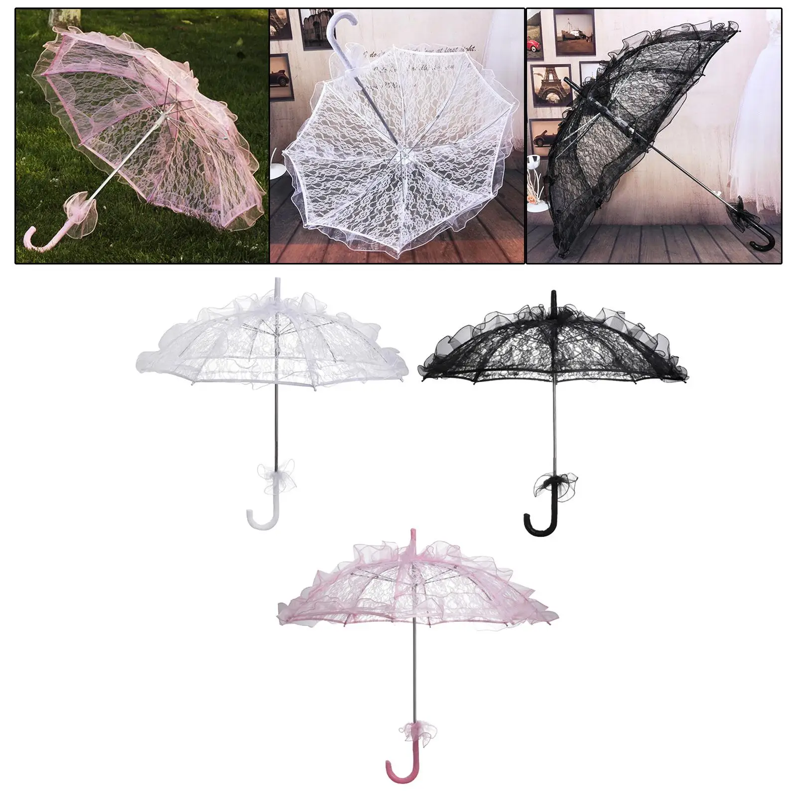 Handmade Lace Umbrella Flower Vintage Romantic Bridal Parasol for Costume Women Stage PPhotography Decoration