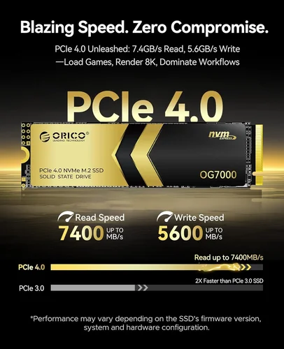 Imagen 2 del producto ORICO OG7000 1TB 2TB PCIe Gen4 NVMe SSD, hasta 7400 MB/s, solución térmica de grafeno, ideal para edición de vídeo 4K Renderismo 3D PS5