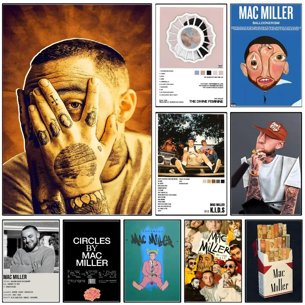 Merch Mac Miller Singer Poster  Self-adhesive Art Waterproof Paper Sticker Coffee House Bar Room Wall Decor